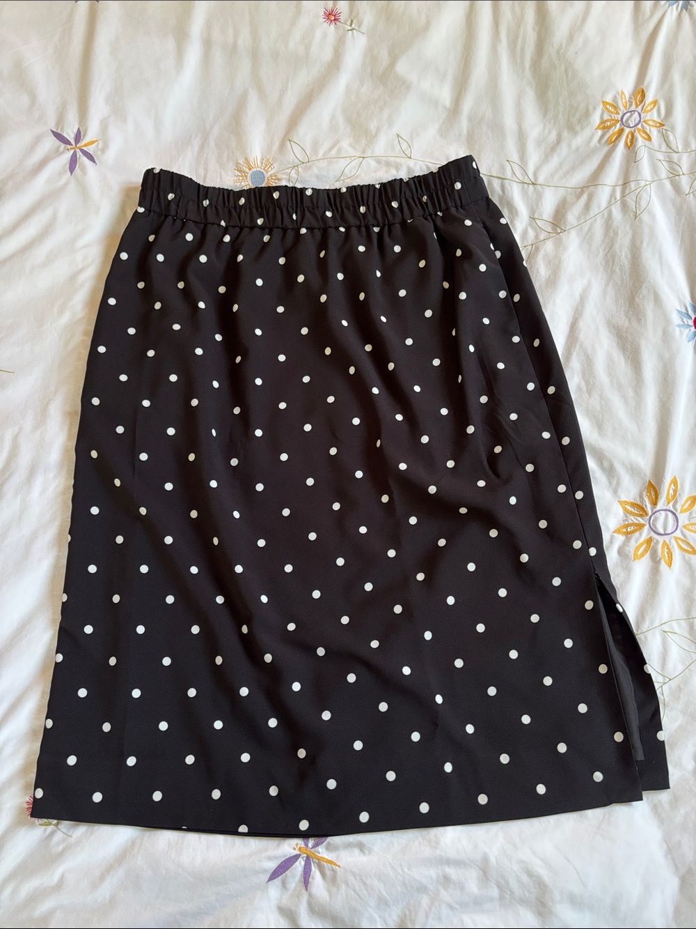 J.Crew Black Polka Dot Elastic-Waist Midi Skirt